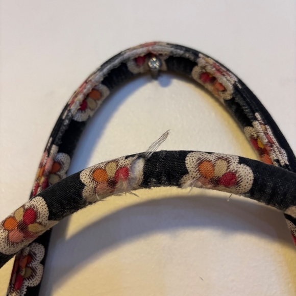 Vera Bradley Zip Closure Duffel Shoulder Bag Black Orange Pirouette Medium Size - Picture 4 of 4